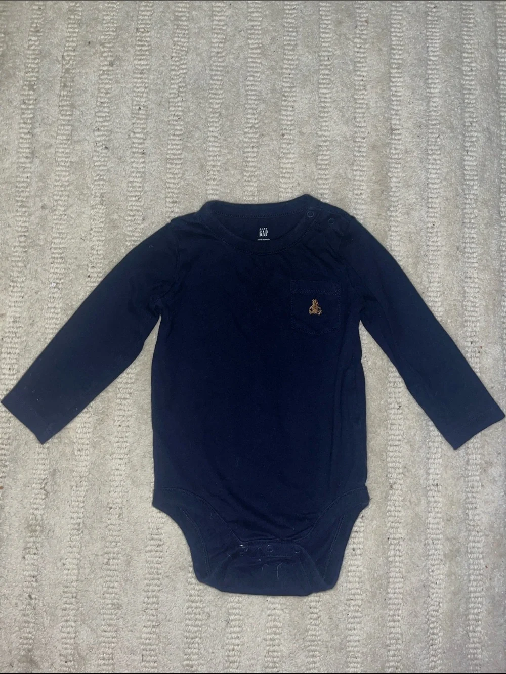 GAP Navy Long Sleeve Baby Bodysuit with Chest Pocket Embroidery